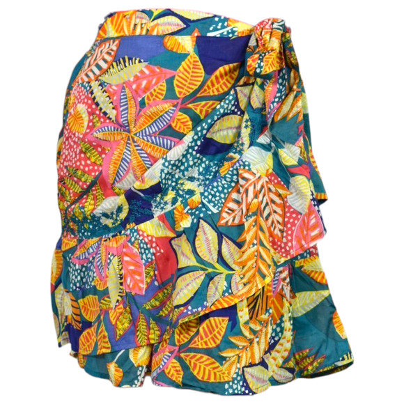 Cynthia Rowley Wrap Skirt Colorful Blue Tropical Foliage Leaf Print Sarong Large - Picture 6 of 16